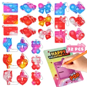 32 Pack Pop Toys Valentine’s Day Gifts for Kids, Fidget Toy Set for Classroom Exchange, Party Favor Toys with Valentine Cards, Kids Toy Prizes Bulk