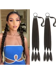 32 Inch Long Braided Ponytail Extension with Hair Tie -2 pcs Straight Sleek Wrap Around Braided Ponytail Hair Extensions - Synthetic Ponytails Hair Pieces for Women