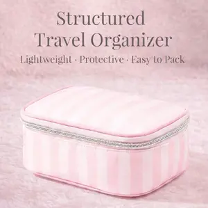 Viral Quilted Makeup Bag Puffy Travel Cosmetic Organizer with Large Capacity & Flat Lay Storage