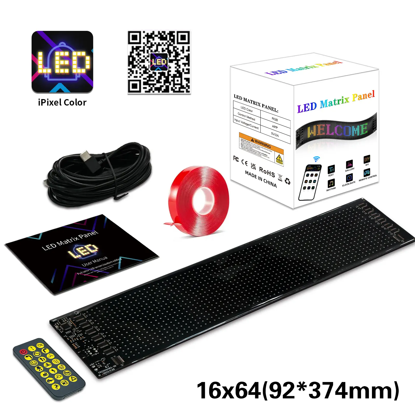 16*64 LEDs-14.6''x3.6''