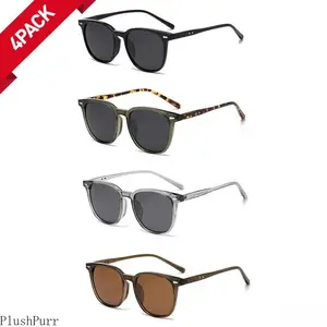 4-Pack Ultra Light Square Sunglasses for Women & Men – Face-Flattering Design, Trendy Natural Color Palette, UV400 Protection & Comfortable Wear for Daily Life, Outdoor Activities