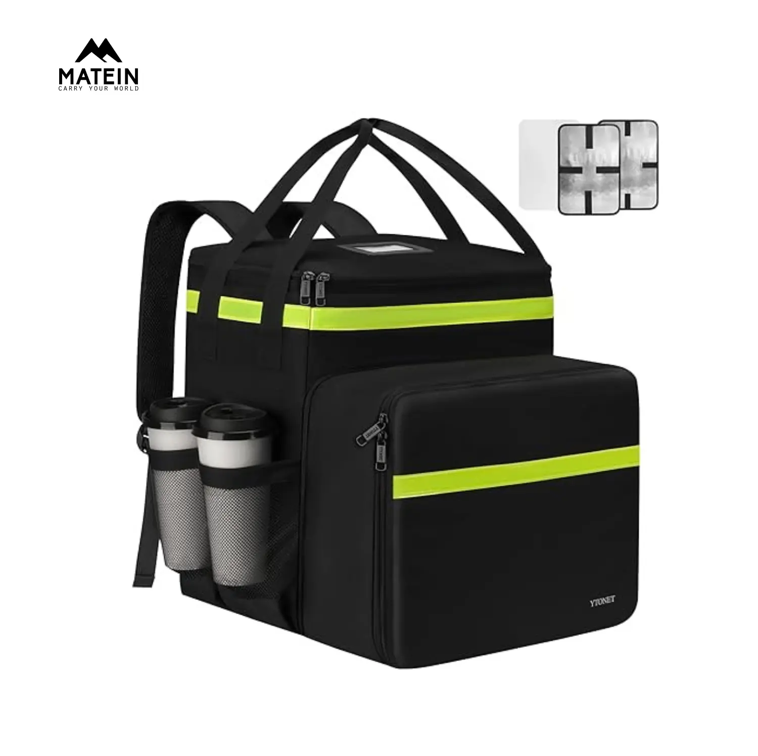 Ytonet Insulated Food Delivery Backpack with 7 Cup Holders, Extra Large Expandable Mylar Cooler Bag for Hot/Cold Food, Pizza Bag for Bike Fits Uber Eats, Grubhub, DoorDash (Black), Mylar Cooler Bags