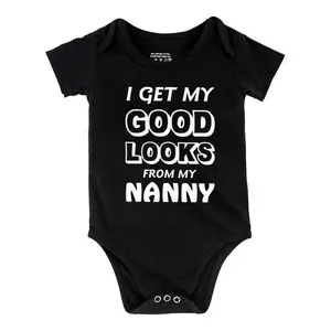 I Get My Good Looks from My Nanny Print Bodysuit, Casual Short Sleeve Romper, Baby  Outdoor ClothingB1108-024