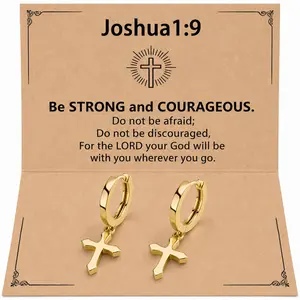 Cross Hoop Earrings for Women Men, Christian Dangle Huggie Earrings with Bible Verse Gift Card, Faith Jewelry Gift for Her, Daughter, Friend, Baptism, Confirmation, Graduation