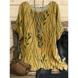 Plus Size Elegant T-shirt, Women's Plus Casual Floral Print Round Neck Half Sleeve Tee Minimalist Short Basic Comfort Womenswear