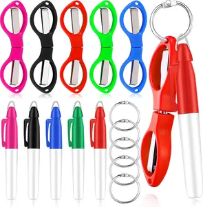 15 Pcs Badge Scissors for Nurses Mini Set Gift for Students Mini Permanent Pen Badge Set Include Folding Safety Scissors Silver Ring Keychain