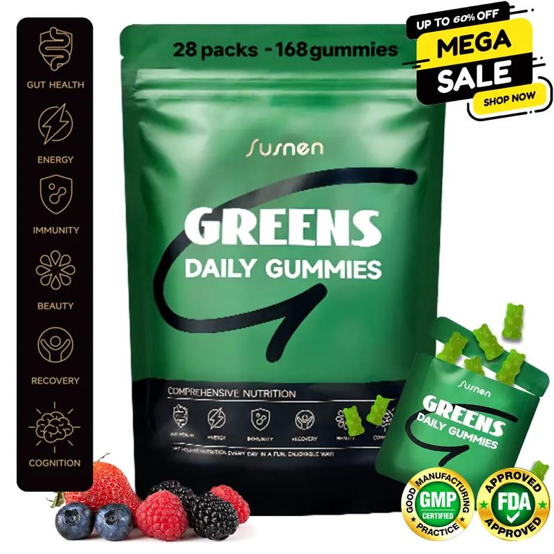 Susnen Greens Daily Gummies Multivitamin DailyWellness Supplement Green Apple 20+ in 1 Multivitamin with 20+ Nutrient-Dense Ingredients for Stress & Bone Support Healthcare Fitness-2