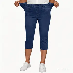 Women's Sequin Sparkly Plus Size Mid Waist Skinny Jeggings - Elastic-Waist Pull-On Trousers with Contrast Lace, Split-Sides, Slim-Fit Stretch Denim, Cropped Length, Pocket, European-American Casual Commuter Slimming Bottoms