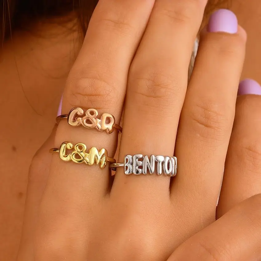 Bubble Name Ring, Name Customized Ring, Name Personalized Ring, Name Wedding Ring, Name Keepsake Ring, Couple Initial Ring, Multiple Letter Ring, Letter Anniversary Ring, Initial Keepsake Ring, Balloon Name Christmas Ring, Bubble Name Jewelry Gift For Her