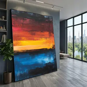 [sale off up to 40%] [Frame Canvas] Abstract Sunset Canvas Art, Warm Orange Blue Painting, Contemporary Wall Decoration