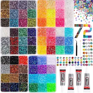 45000pcs Bedazzling Kit with 6 Box - 72 Colors Resin Jelly Rhinestones, 4×10ml B7000 Jewelry Glue Multicolor 3mm Flatback Sparkling Gems for Nail Art, Crafts, Clothing, Diamond Painting