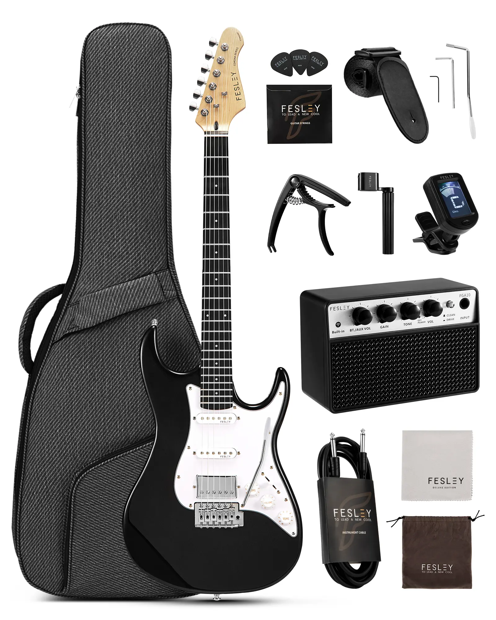 Fesley FST100 39 Inch Electric Guitar, Beginner Electric Guitar Kit ...
