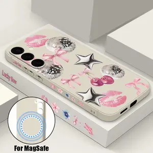 Bowknot Stars Magnetic Phone Case For Samsung Galaxy S25 S24 Ultra S23 S22 Plus S24 FE A17 A56 A55 A16 A15 5G A36 Soft TPU Cover