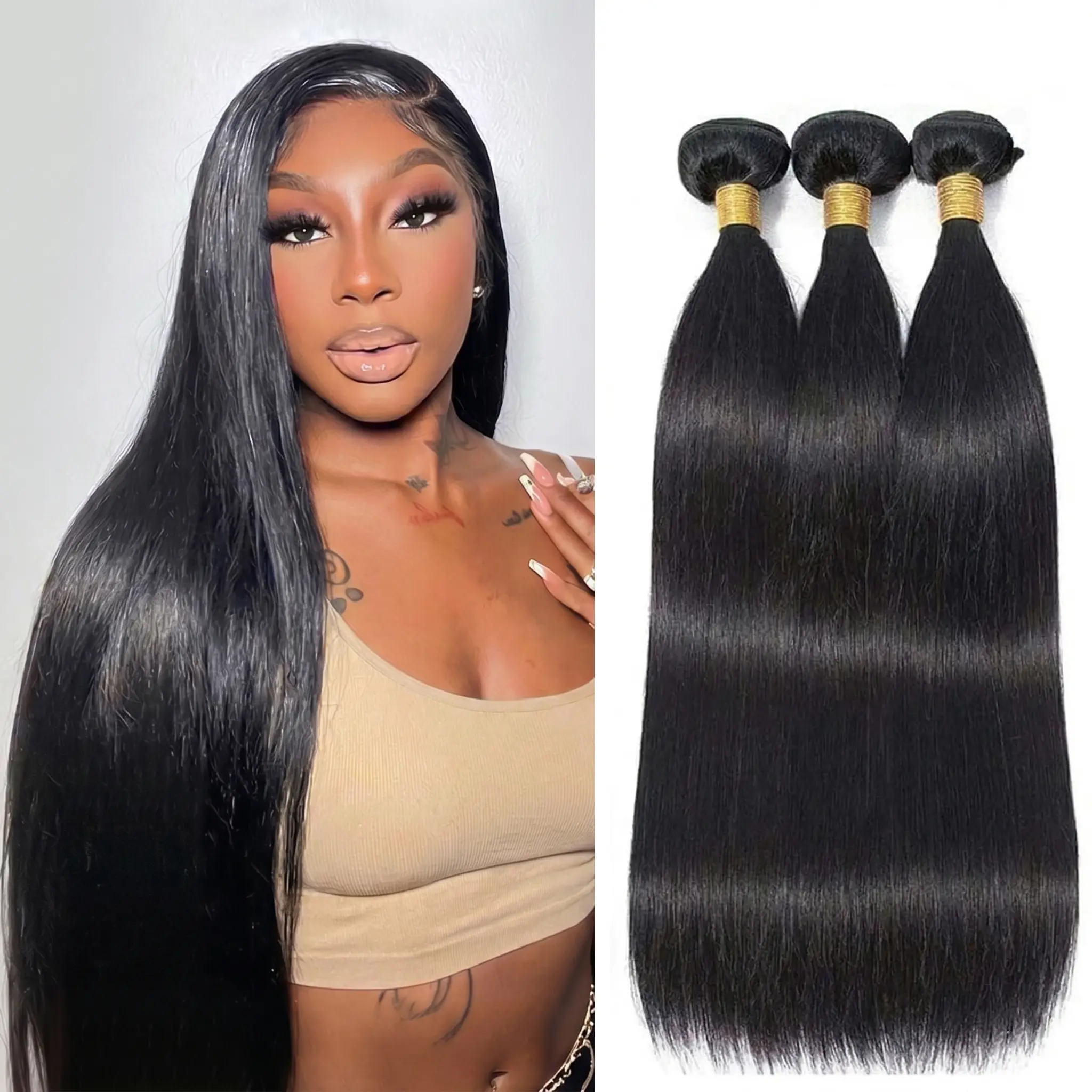 LUCKOCKOS 【14A】 Grade Straight/Body Wave Unprocessed Brazilian Human Hair Bundles 12–30 Inches Wavy Human Hair Extensions Natural Black Hair