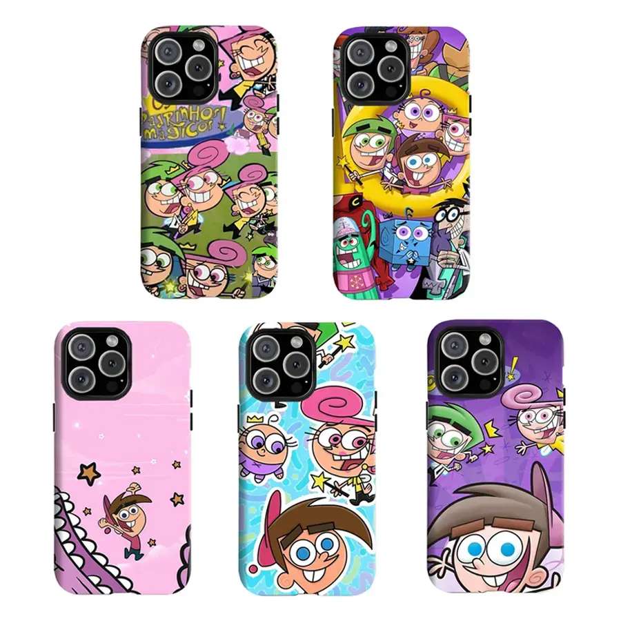 Nickelodeon The Fairly OddParents Full Cast Aesthetic Custom Phone Case Pack - 2000s Core Nostalgic Vibe, Glossy Rubber-Polycarbonate, Ultra Protection, Shockproof, Scratch-Free Back Cover for iPhone 17,16,15,14,13,12,11 Pro Max Accessories