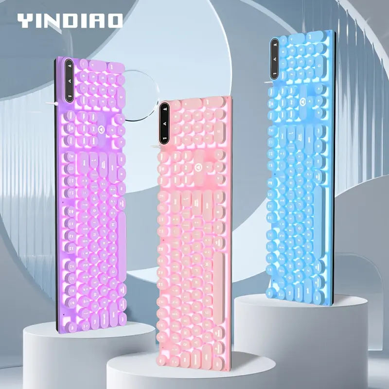 YINDIAO Wired Keyboard with 104 Keys, Mechanical Feel, LED Lights, Suitable for Home And Office Typing, Gaming, And Compatible with PC And Laptop Devices