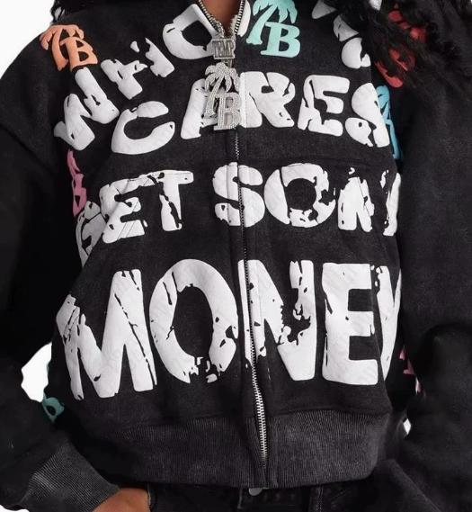 2026 New Style Men's American Letter Pattern Trendy Comfortable Hooded Zipper Retro Sweatshirt