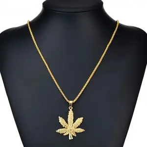 Gold Marijuana Weed Pendant Necklace Hemp Leaf Cannabis Necklace necklaces men