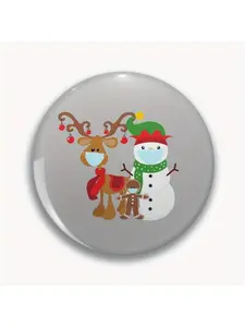 1Pc DIY Craft Buckle - 44mm (1.73 ") Reindeer Snowman Wearing Face Masks 2020 Christmas Pin for Bags, Jackets & Gifts, Holiday Gifts, Party Gifts