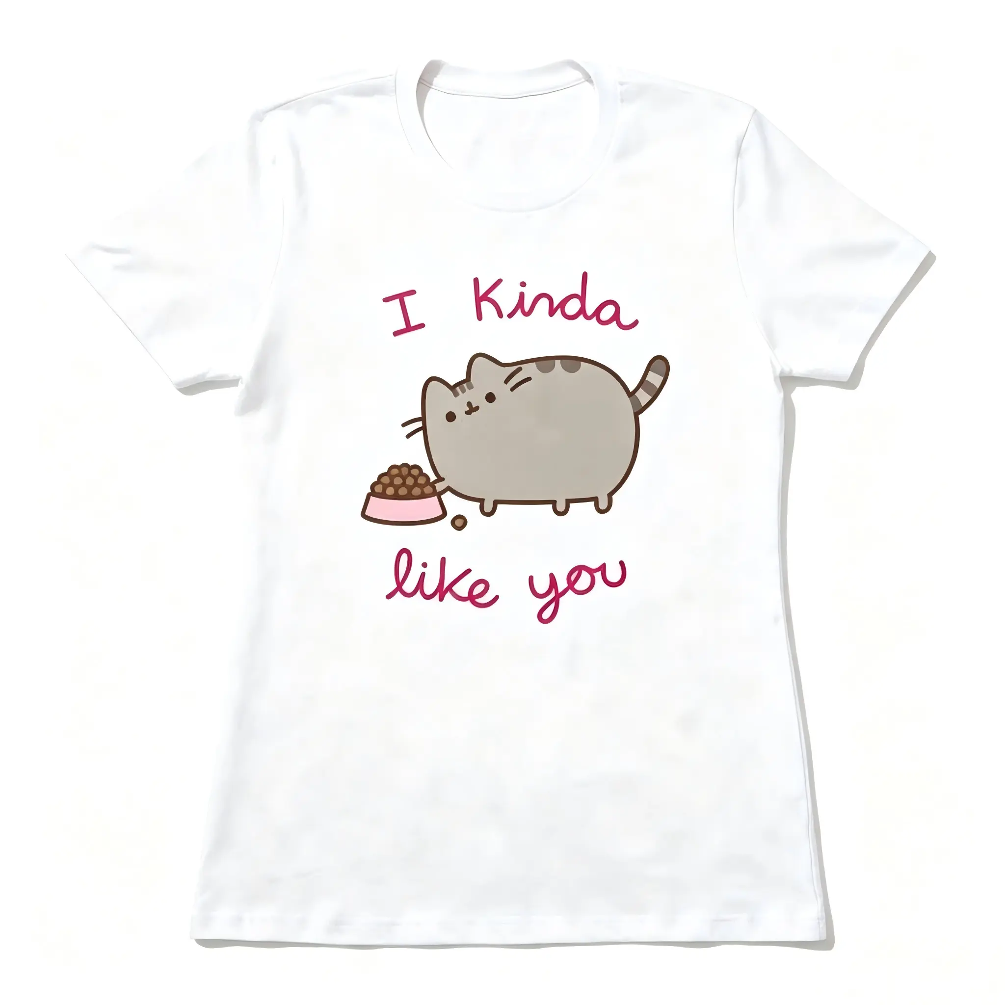 Pusheen "I Kinda Like You" T-Shirt, Funny Y2K Cat Graphic Tee, Cute Cartoon Cat Shirt, Aesthetic Unisex Cotton Tee, Cat Lover Gift