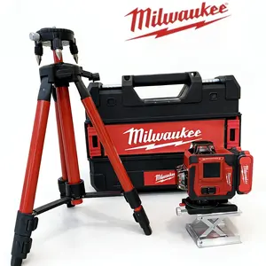 Milwaukee Green Laser Level Kit Power Tool 360° 532nm Beam ±3° Self‑Leveling IP54 Waterproof 25M Working Range Low Battery Indicator With Tripod Hard Case Remote Control Safety Glasses Full Accessories For Construction Tiling Framing Home Renovation