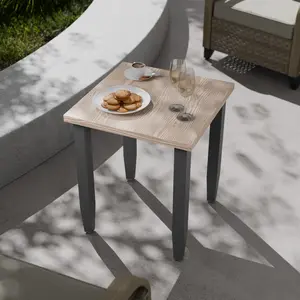 COOS BAY Modern Outdoor Table, Patio Side Table, Metal Patio Table with Wood Grain Top for Deck, Porch, Balcony, Garden