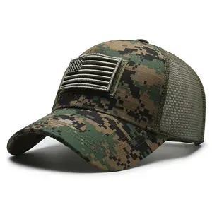 Camo American Flag Trucker Hat – Adjustable Mesh Baseball Cap – Unisex Tactical Outdoor Dad Hat for Streetwear & Casual Wear
