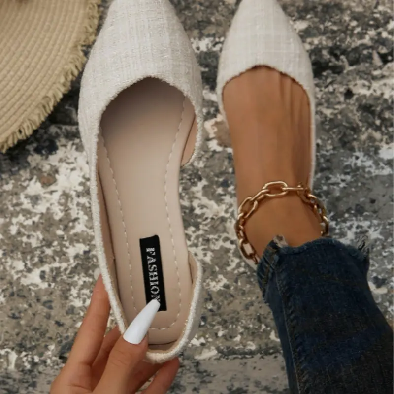 Women's Solid Color Pointed Toe Flat Shoes, Fall Casual Shoes, Fashionable Slip-On Design for Daily Wear, Lightweight Breathable Comfortable Pointed Flats, Comfy Casual Flats for Women and Girls