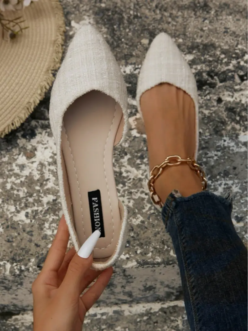 Women's Solid Color Pointed Toe Flat Shoes, Slip on Flats, Fashionable Slip on Shoes for Daily Wear, Lightweight Breathable Comfortable for Women & Girls, Running