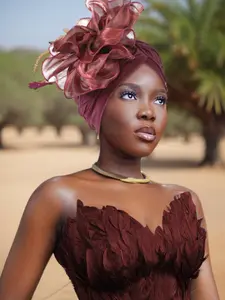 Women's Solid Color Watermelon Hat Side Patch Large Flower Headscarf, Bohemian Style Ladies Scarf, Daily Home Use and Christmas Gift Choice