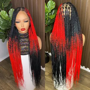 Black and red knotless braided wig