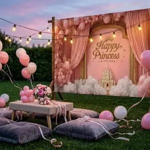 Princess Birthday Background Cloth, Vibrant Vinyl Fabric, Multi-Size, Easy Installation, Perfect for Home Parties, Weddings, Birthdays, Christmas