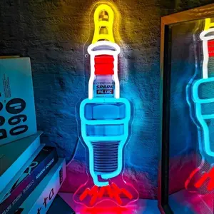 Spark Plug Design Neon Sign, USB Powered Creative LED Neon Light, Decorative Neon Sign for Garage, Auto Repair Shop, Men's Cave, Led Signs