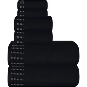 6 Pack Cotton Towel Set, Contains 2 Bath Towels 28x55 inch, 2 Hand Towels 16x24 inch & 2 Wash Coths 12x12 inch, Ideal Everyday use, Compact & Lightweight - Black