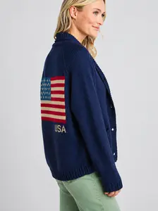 Flag Varsity Cardigan in Navy