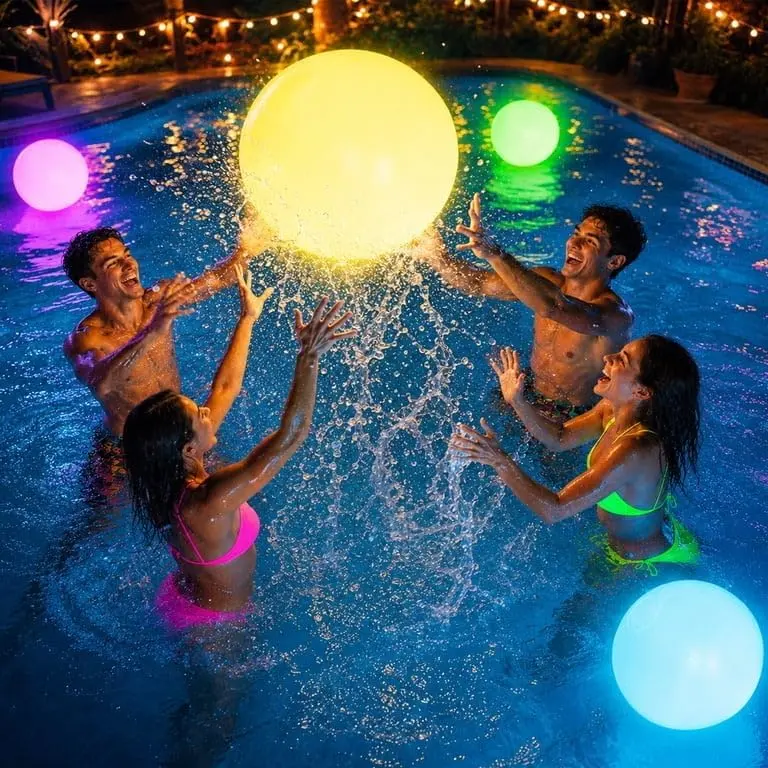 LED Glow Inflatable Pool Balls, RGB Color Changing, Floating Light-Up Beach Ball for Pool Party, Outdoor Fun