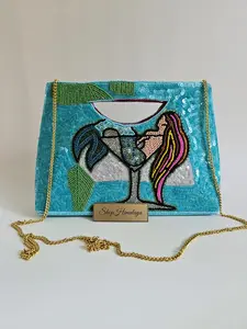 Shop Himalaya Women's Chain Strap Crossbody Bag with Colorful Mermaid Design & Gold Chain Strap