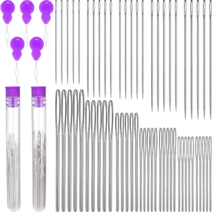 65 Pcs 12 Sizes Large Eye Blunt Needles Set, Large Eye Sewing Needles, Tapestry Needles, Yarn Needles with Threaders, Embroidery Needles for Hand Sewing for Knitting Sewing