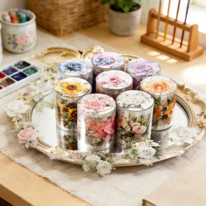 8-Roll Vintage Floral Washi Tape Set | Sunflower, Rose, Hydrangea and Butterfly Designs | Decorative Masking Tape for Journaling, Scrapbooking & DIY Crafts