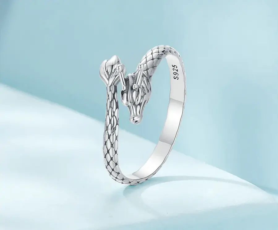 Genuine 925 Sterling Silver Vintage Dragon Adjustable Ring (Size 7-9)