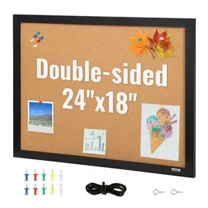 VEVOR Cork Board, 24x 18 inches, Double-sided Bulletin Board with MDF Sticker Frame, Vision Board Includes 10 Pushpins, for and Decoration in Office Home and School