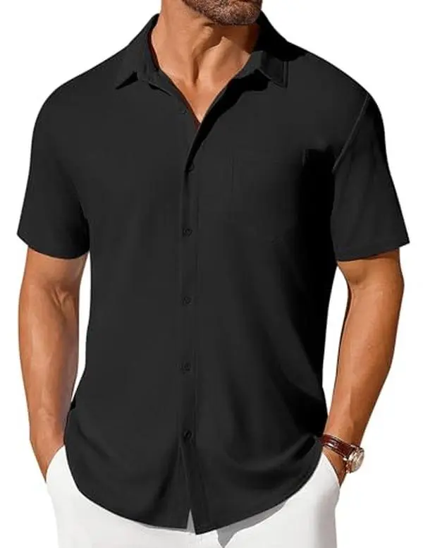 COOFANDY Men's Short Sleeve Button Down Shirt Casual Summer Beach Shirts Waffle Knit Shirt Wrinkle Free Untucked Shirt