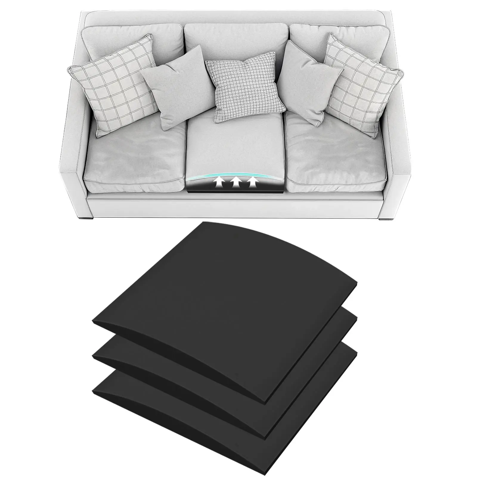 Ecotune.40D Black Curved Foam Cushion Support 20x20x2 inch Lifters for Sagging Couches 1/2/3 Pack