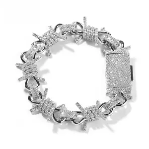 Personalized creative style large iron wire chain zircon inlaid hip-hop bracelet, super cool atmosphere trendy jewelry, fashionable bracelet for men.