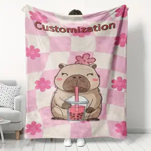 Personalized Hamster Plush Blanket, Custom Name Text, Cute Heart & Flower Pattern, Soft, All Seasons Bed Cover Sofa Throw Travel Gift Home Decor