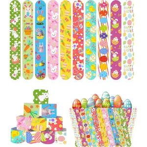 50 Pcs Easter Slap Bracelets Bulk Snap Bracelet Party Favors for Kids Teens Easter Basket Stuffers Classroom Prizes Exchanging Gifts