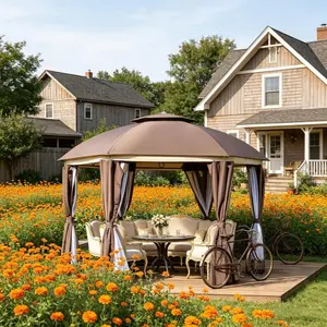 12x12 Outdoor Gazebo Canopy with Double-Tier Roof, Mesh Netting & Curtains, Hexagon Patio Pavilion Tent for Backyard, Garden & Parties