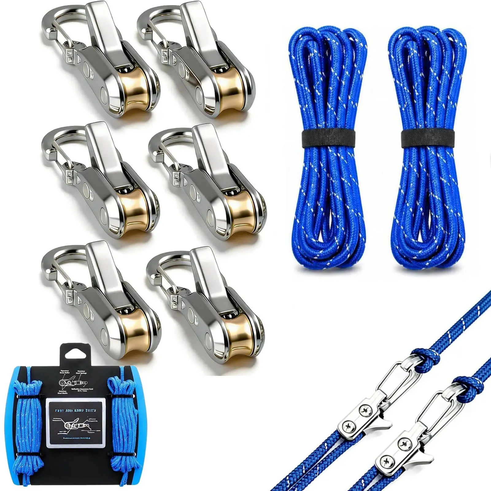 6 Pack  Rope Tensioners, No-Knot Adjustable Tie Down, Adjustable Rope Tighteners with Roller, Tensioners For Camping Tent, Tarp, Hammock, Cargo, Boating & Outdoor Gear