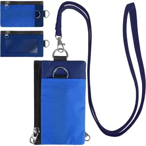 RFID Blocking Wallet, Minimalist Wallet for Men, Small Wallet for Women with Lanyard Keychain, ID Holder Zipper for Cards, Coins, Travel, Water-resistant, Blue Navy