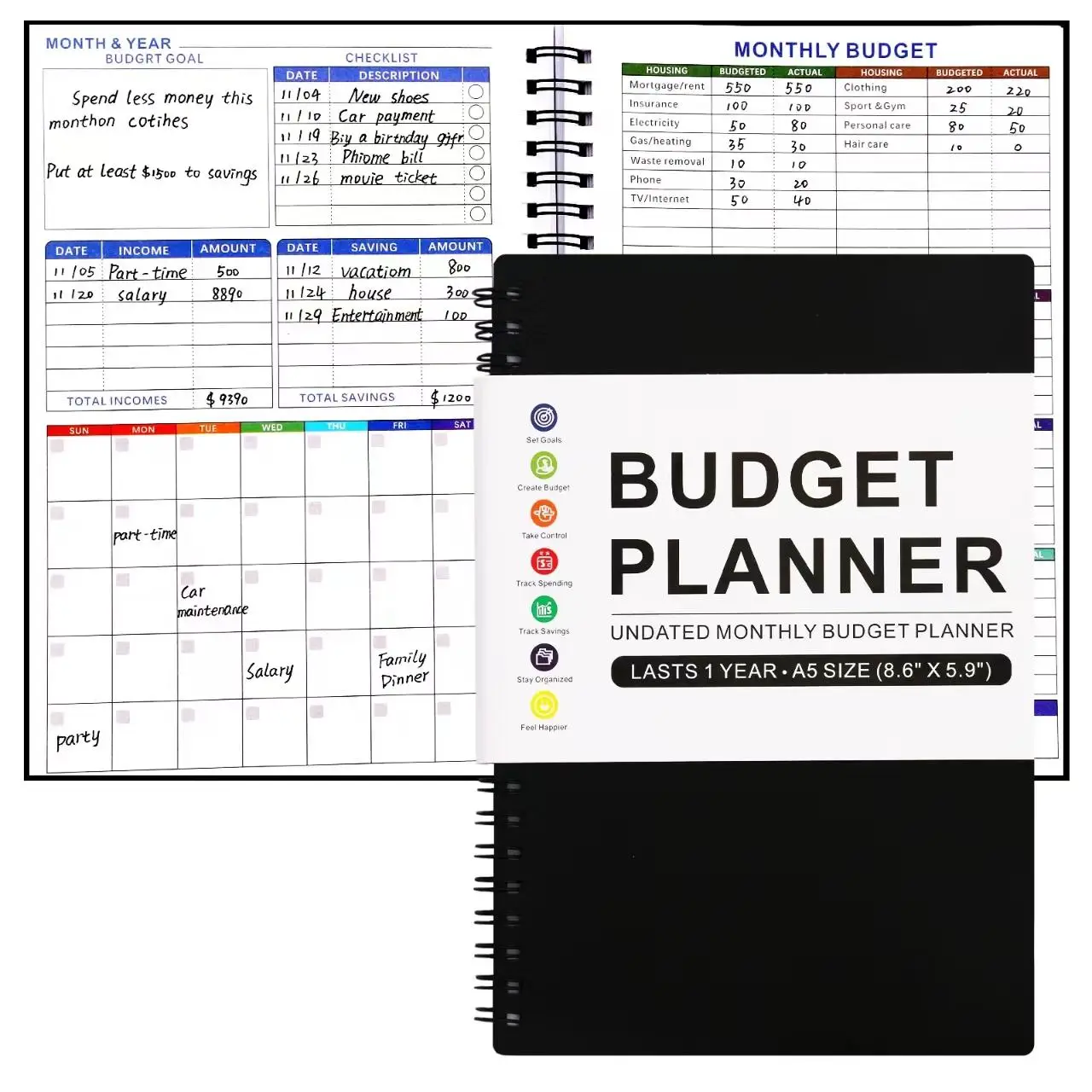 A5 Budget Planner, 1 Count Undated Budget Financial Planner, Budget Notebook for Indoor & Outdoor